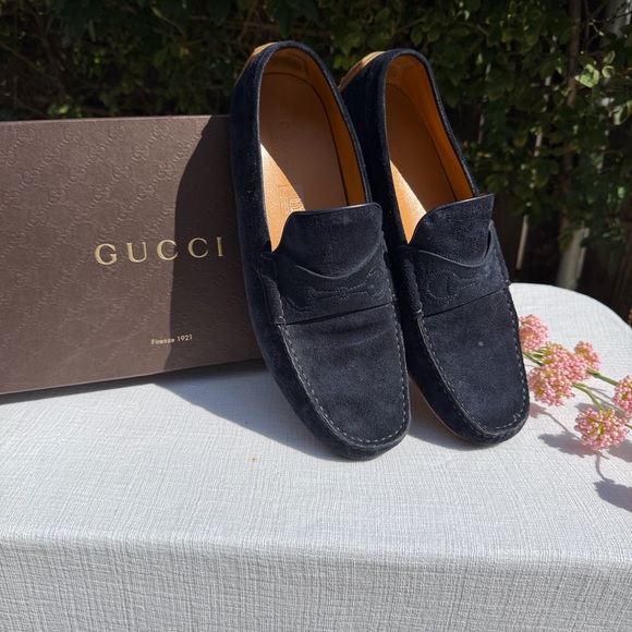 Gucci Embroidered Horse Bit Slip On Loafer 295788- Navy Blue 11.5US.💙